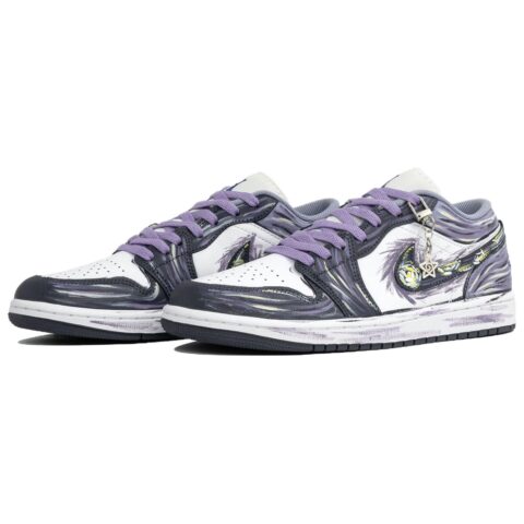 Jordan Air Jordan 1 Low Myriad Flowers, Purple Starry Night, Shopping Bag Slip Resistant Abrasion Resistant Low top