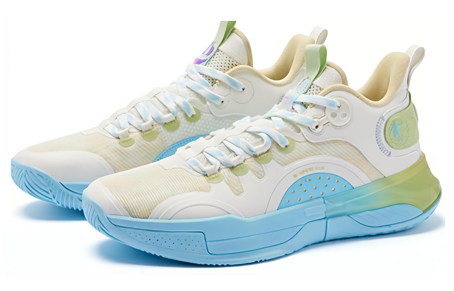QIAODAN Shui Abrasion Resistant Breathable Low top Basketball Shoes Men’s Beige Blue