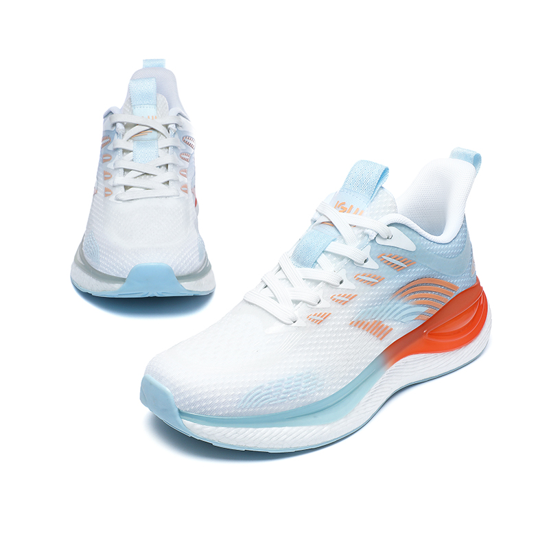 JSWEI Cushioning Slip Resistant Abrasion Resistant Low top Sprint Running Shoes Women’s White Blue Orange