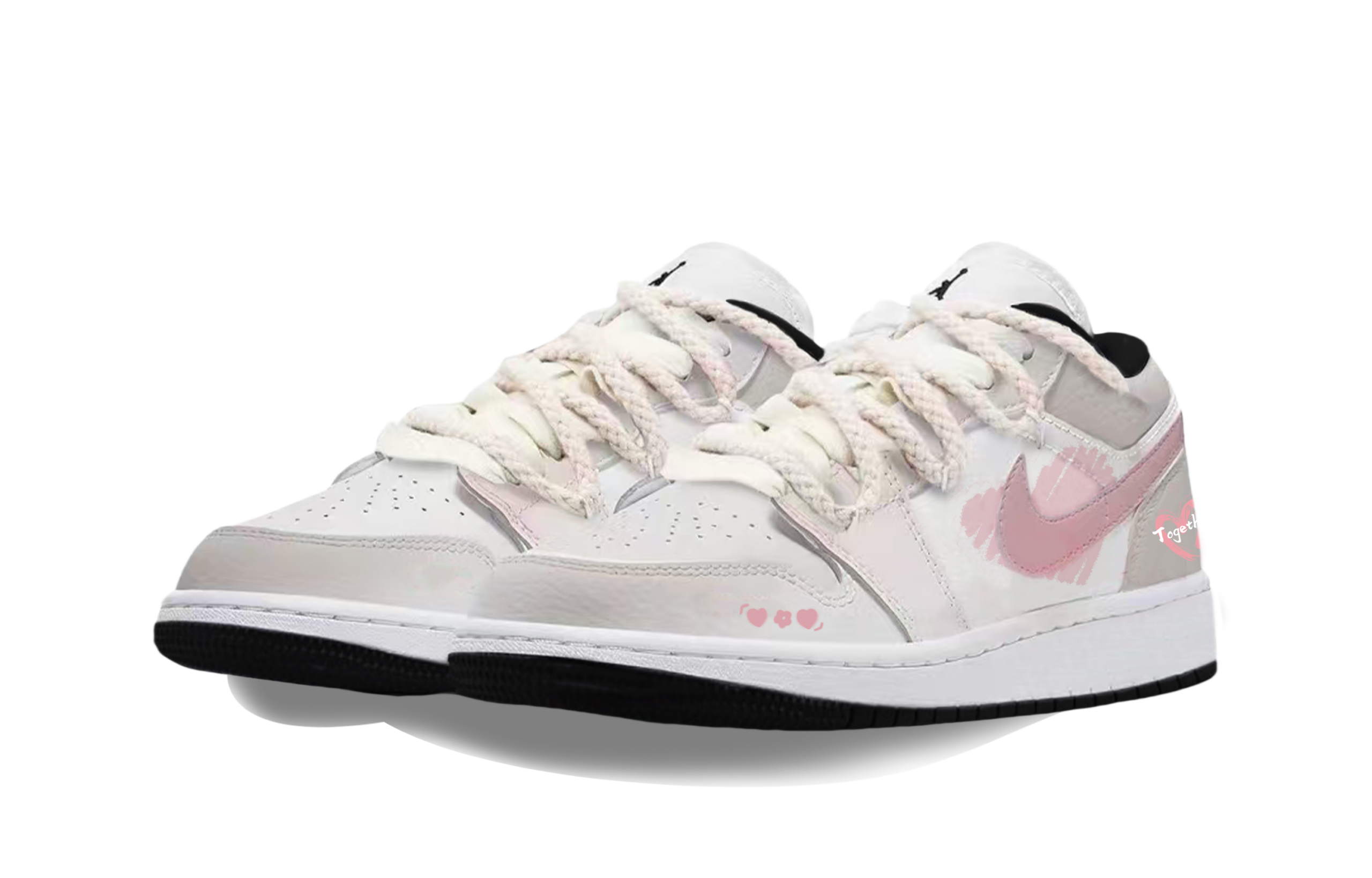 Jordan Air Jordan 1 Low Heartbeat Girlish Abrasion Resistant Low top Vintage Basketball Shoes Unisex Pink