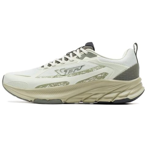XTEP Textile, Synthetic Leather Breathable Cushioning Rebound Low top Casual Running Shoes Men’s White Green