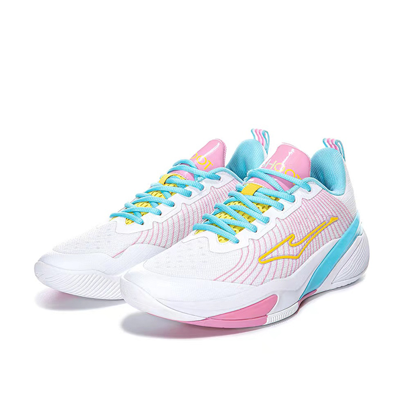 Erke Cushioning Breathable Low top Basketball Shoes Men’s White Pink Blue