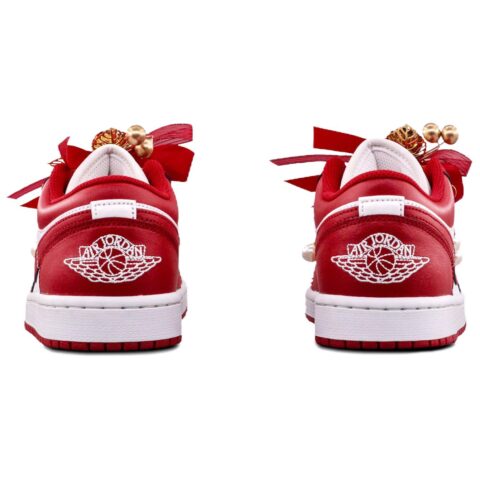 Jordan Air Jordan 1 Cushioning, Wear Resistant Low top Vintage Basketball Shoes Unisex Gold, Red