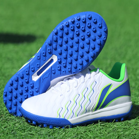 Li Ning Brocade TF Turf Artificial Turf Cushioning, Wear Resistant Soccer Shoes Men’s Blue White