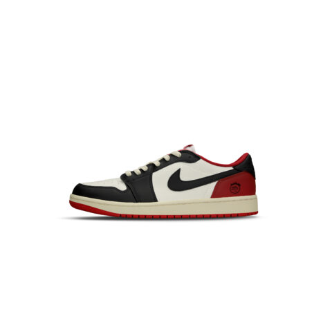 Jordan Air Jordan 1 Slip Resistant Abrasion Resistant Low top Vintage Basketball Shoes Unisex Black Red Rice