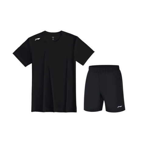 Li Ning Casual Sportswear Men's Black Short Sleeved Shirt+Black Shorts