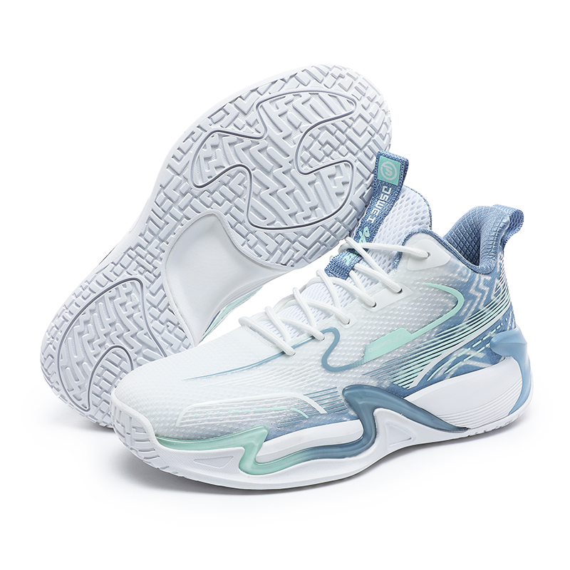 JSWEI Cushioning Slip Resistant Low top Basketball Shoes Men’s White Gray Blue