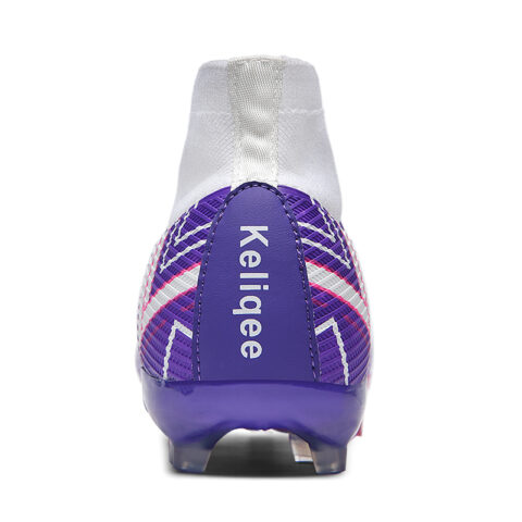 Keliqee FG Firm Ground Soft Ground Slip Resistant, Abrasion Resistant, Breathable Soccer Shoes Unisex White Purple Pink