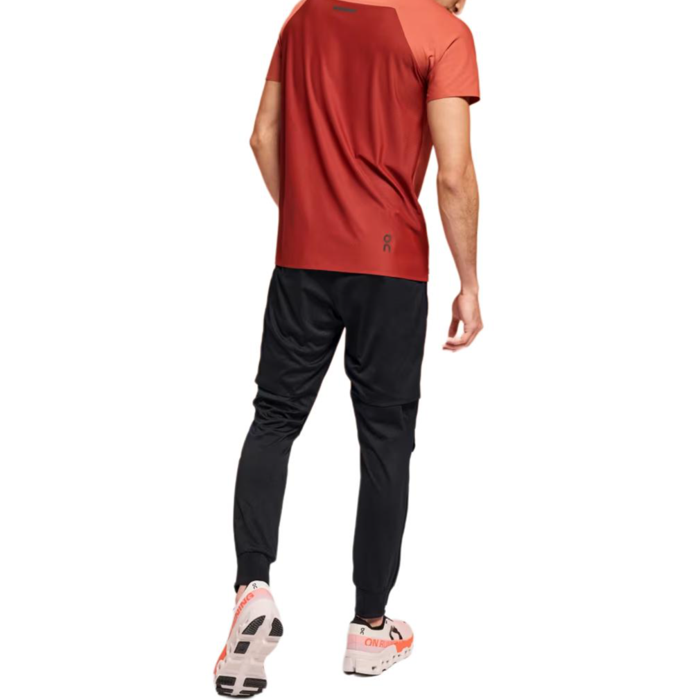 On tapered-leg track pants