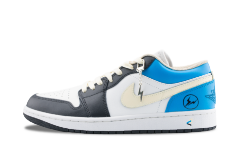 Jordan Air Jordan 1 Lightning 2.0 Abrasion Resistant Low top Vintage Basketball Shoes Unisex White Blue Black