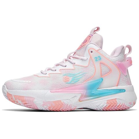 BIANSULONG Cushioning Slip Resistant Abrasion Resistant High top Basketball Shoes Unisex White Pink