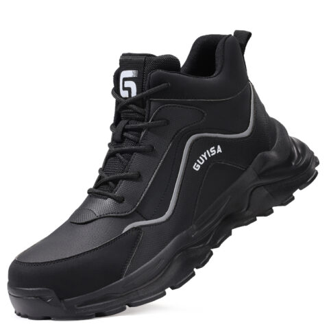 LANOUDUN Synthetic, Microfiber Leather Non slip, Wear resistant, Impact resistant High top Outdoor Shoes Men’s Black