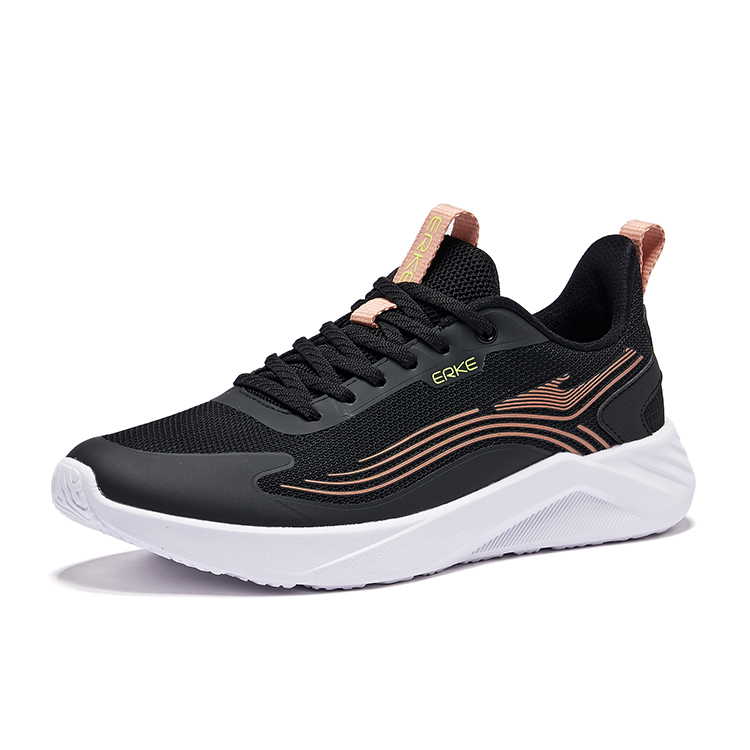 Erke Comfortable And Breathable Cushioning, Wear Resistant Low top Running Shoes Women’s Jet Black Pink Gold