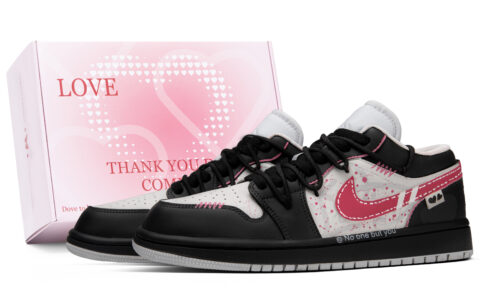 Jordan Air Jordan 1 Heartbeat Project Box Abrasion Resistant Low top Vintage Basketball Shoes Women’s Black Pink
