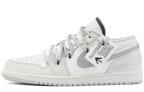 Jordan Air Jordan 1 Cushioning, Wear Resistant Low top Vintage Basketball Shoes Unisex Gray White
