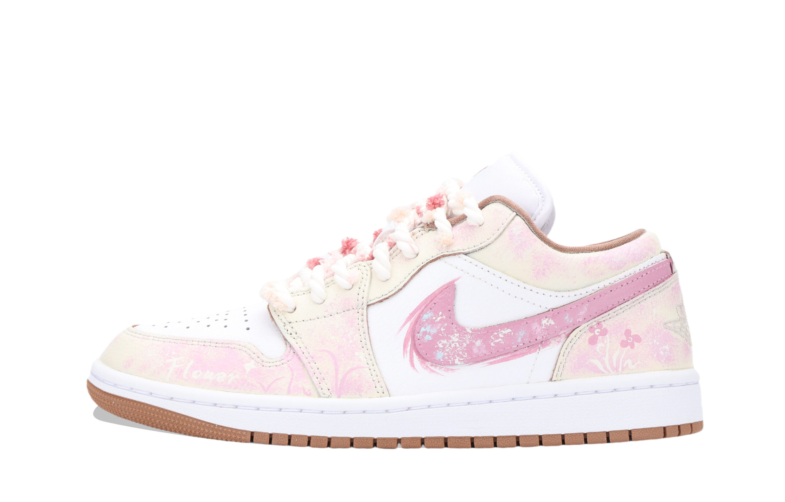 Jordan Air Jordan 1 Pink Floral Sea Abrasion Resistant Low top Vintage Basketball Shoes Unisex Pink White