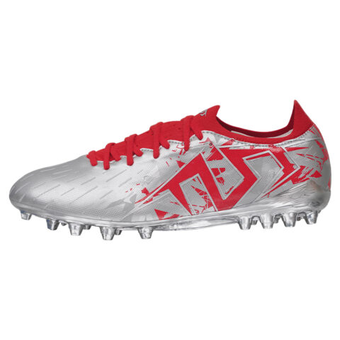 TLSS. MG Multi Ground Artificial Turf Cushioning, Wear Resistant Soccer Shoes Men's Silver Red