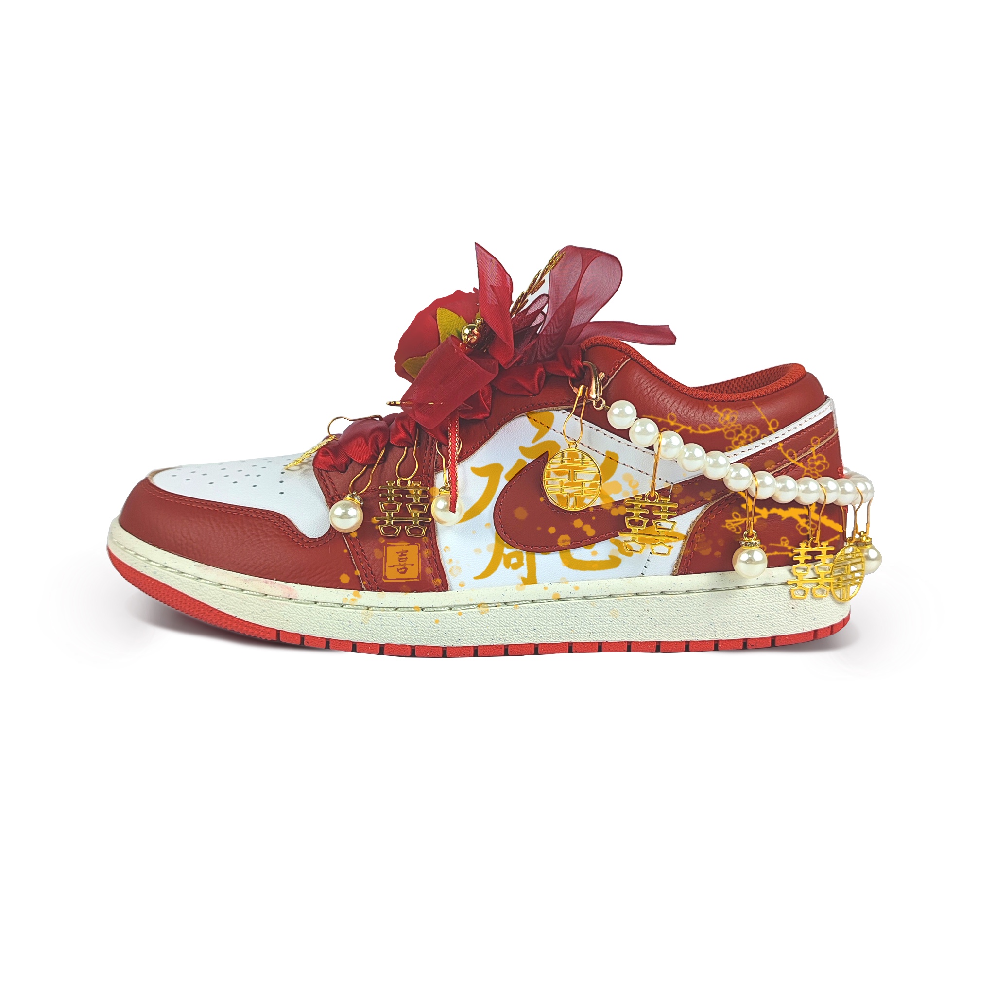 Jordan Air Jordan 1 Abrasion Resistant Low top Vintage Basketball Shoes Women’s White Red