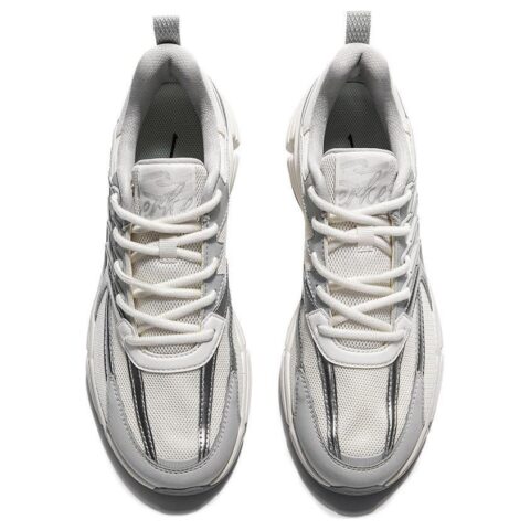 Erke Slip Resistant Cushioning Low top Casual Running Shoes Men’s Silver White