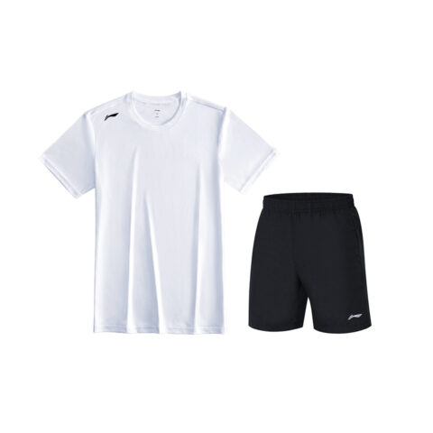 Li Ning Casual Sportswear Men's White Short Sleeved Shirt+Black Shorts