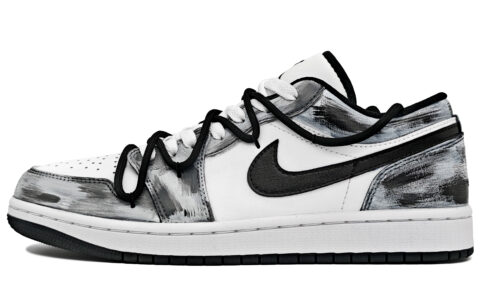 Jordan Air Jordan 1 Cushioning, Wear Resistant Low top Vintage Basketball Shoes Unisex Black White Gray
