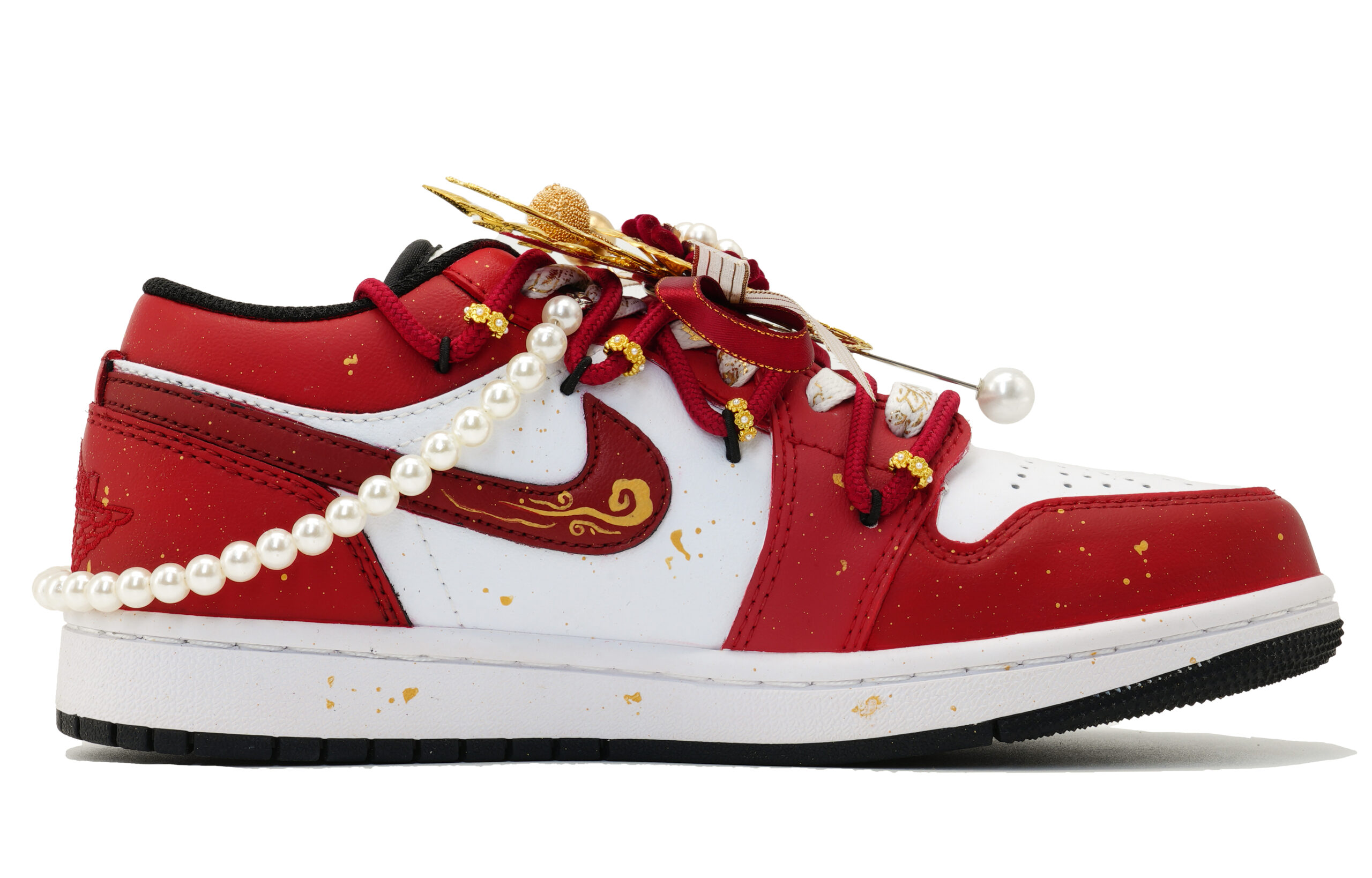 Jordan Air Jordan 1 Joyful Bonds, Footprints Creation Low top Vintage Basketball Shoes Unisex Red Gold