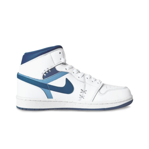 Jordan Air Jordan 1 Wear resistant And Lightweight Mid top Basketball Shoes Men’s Silver Blue