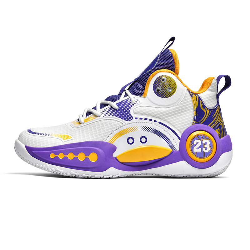 BIANSULONG Cushioning Slip Resistant Abrasion Resistant High top Basketball Shoes Unisex White Purple