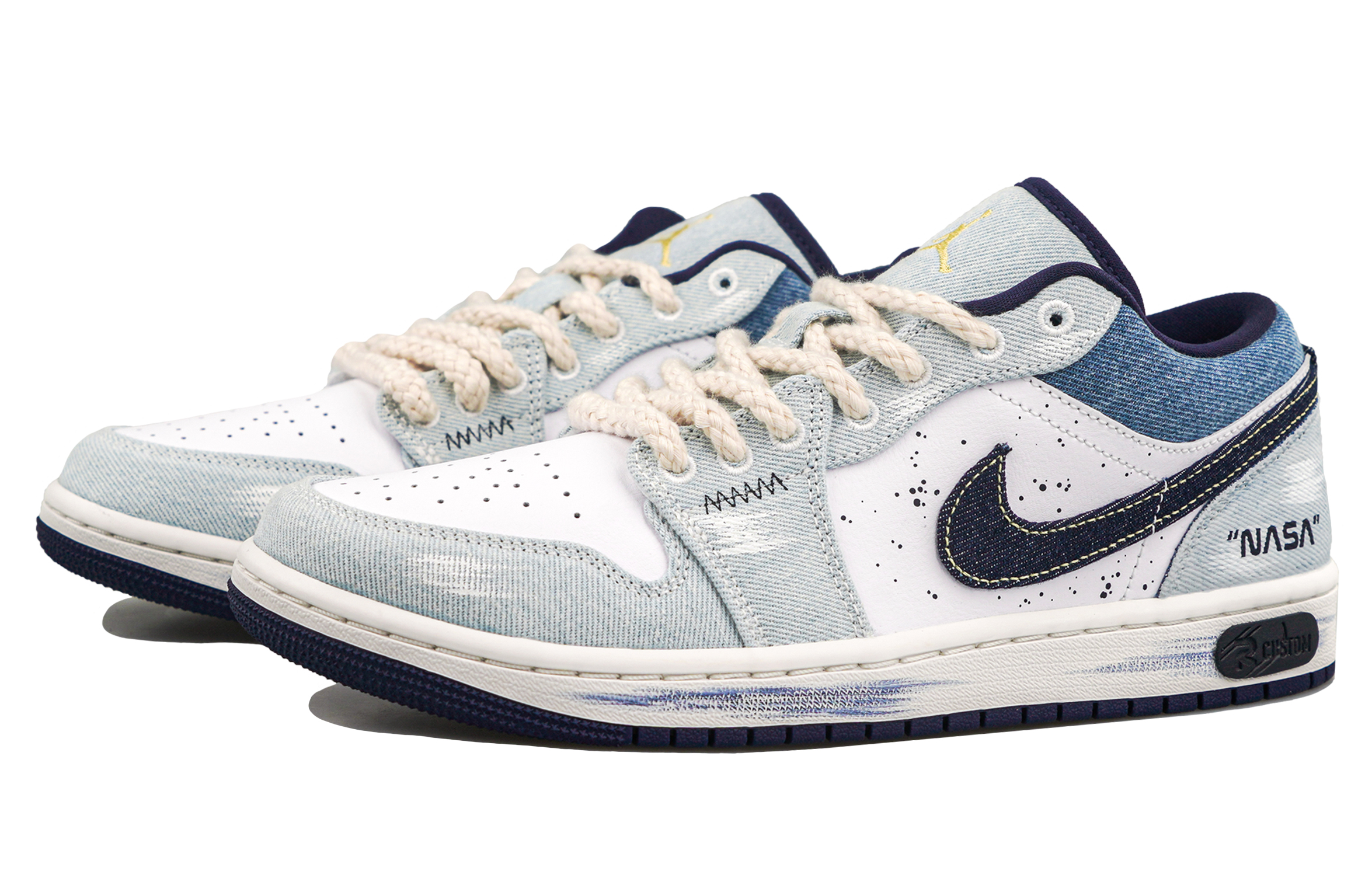 Jordan Air Jordan 1 RISK Xingji Denim Abrasion Resistant Low top Vintage Basketball Shoes Men’s White Blue