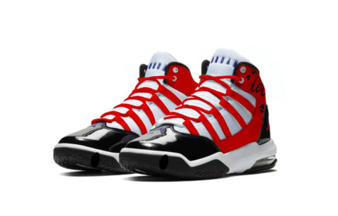 Jordan Max Aura Cushioning Slip Resistant Abrasion Resistant High top Basketball Shoes Unisex Black Red