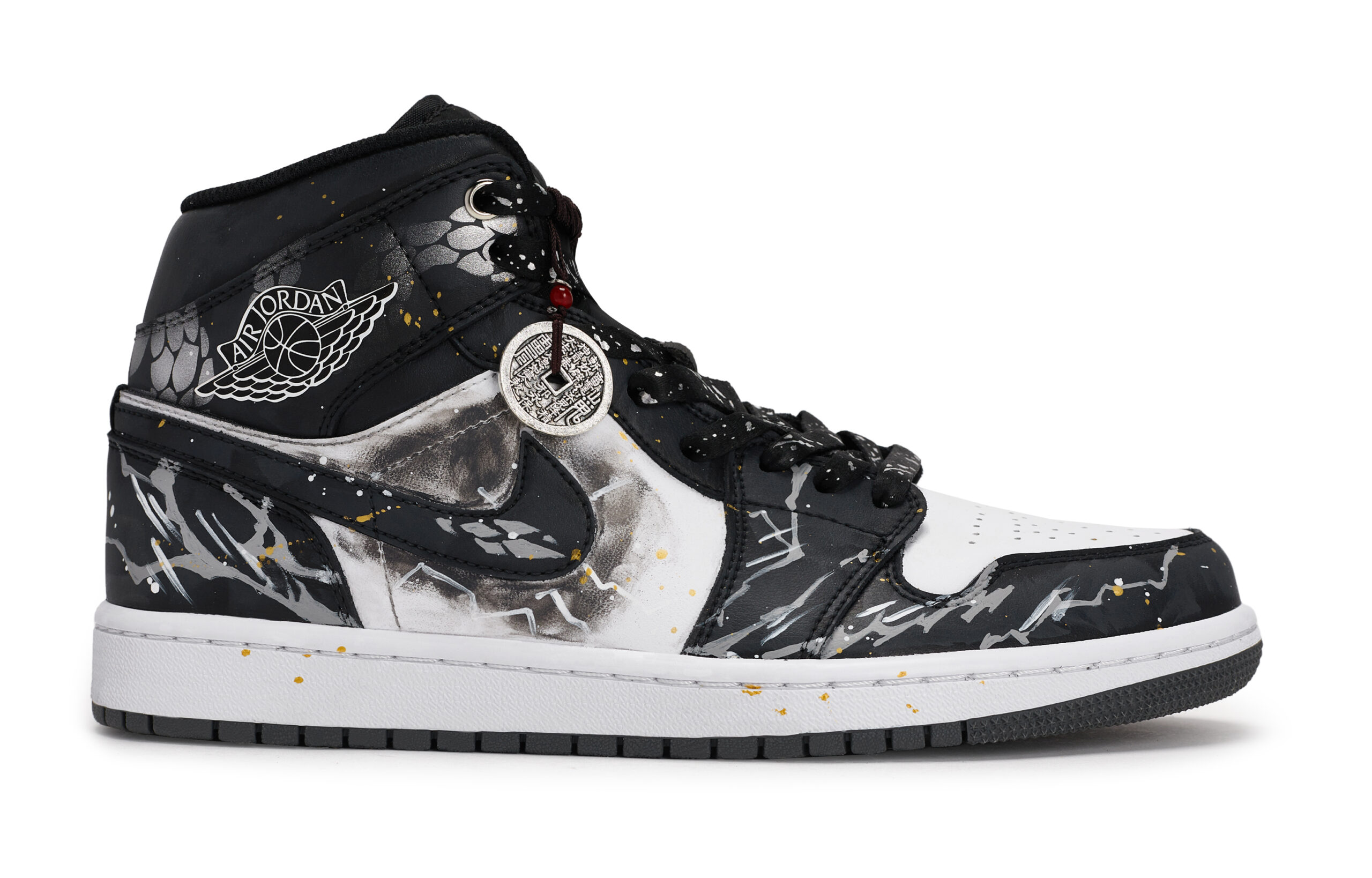Jordan Air Jordan 1 811 Manufacturing, Silver Python Thunder, Special Shoe Box Mid top Vintage Basketball Shoes Unisex