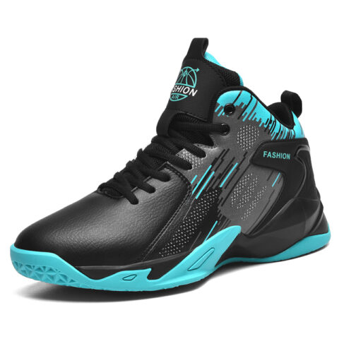 BIANSULONG Slip Resistant And Abrasion Resistant Coverage High top Basketball Shoes Unisex Black Turquoise