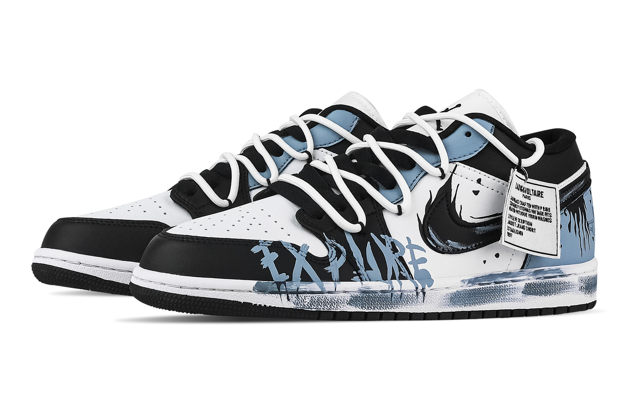 Jordan Air Jordan 1 Pen Drawn Black Flame, Heart Box Low top Vintage Basketball Shoes Unisex Black White Blue