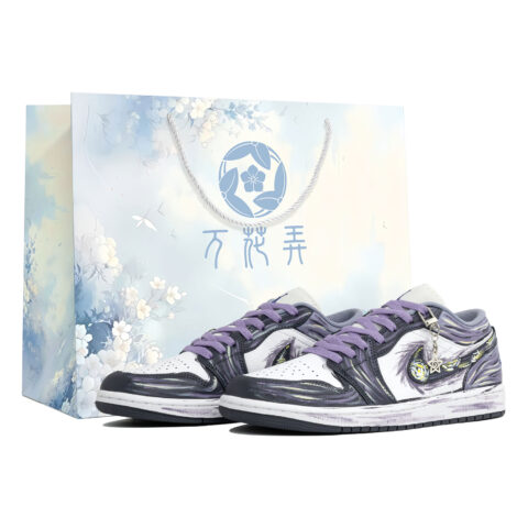 Jordan Air Jordan 1 Low Myriad Flowers, Purple Starry Night, Shopping Bag Slip Resistant Abrasion Resistant Low top
