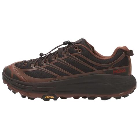 HOKA ONE ONE Mafate Three 2 Textile, Synthetic Leather Dual Density/VIBRAM Rubber/ Running Shoes Unisex Black Brown