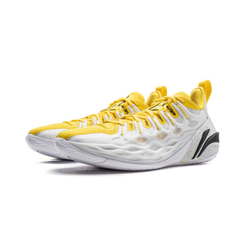 Li Ning Buckets Cushioning Slip Resistant Breathable Low top Basketball Shoes Men’s White Yellow