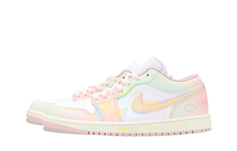 Jordan Air Jordan 1 Guava Milk Green Abrasion Resistant Low top Vintage Basketball Shoes Unisex White Pink