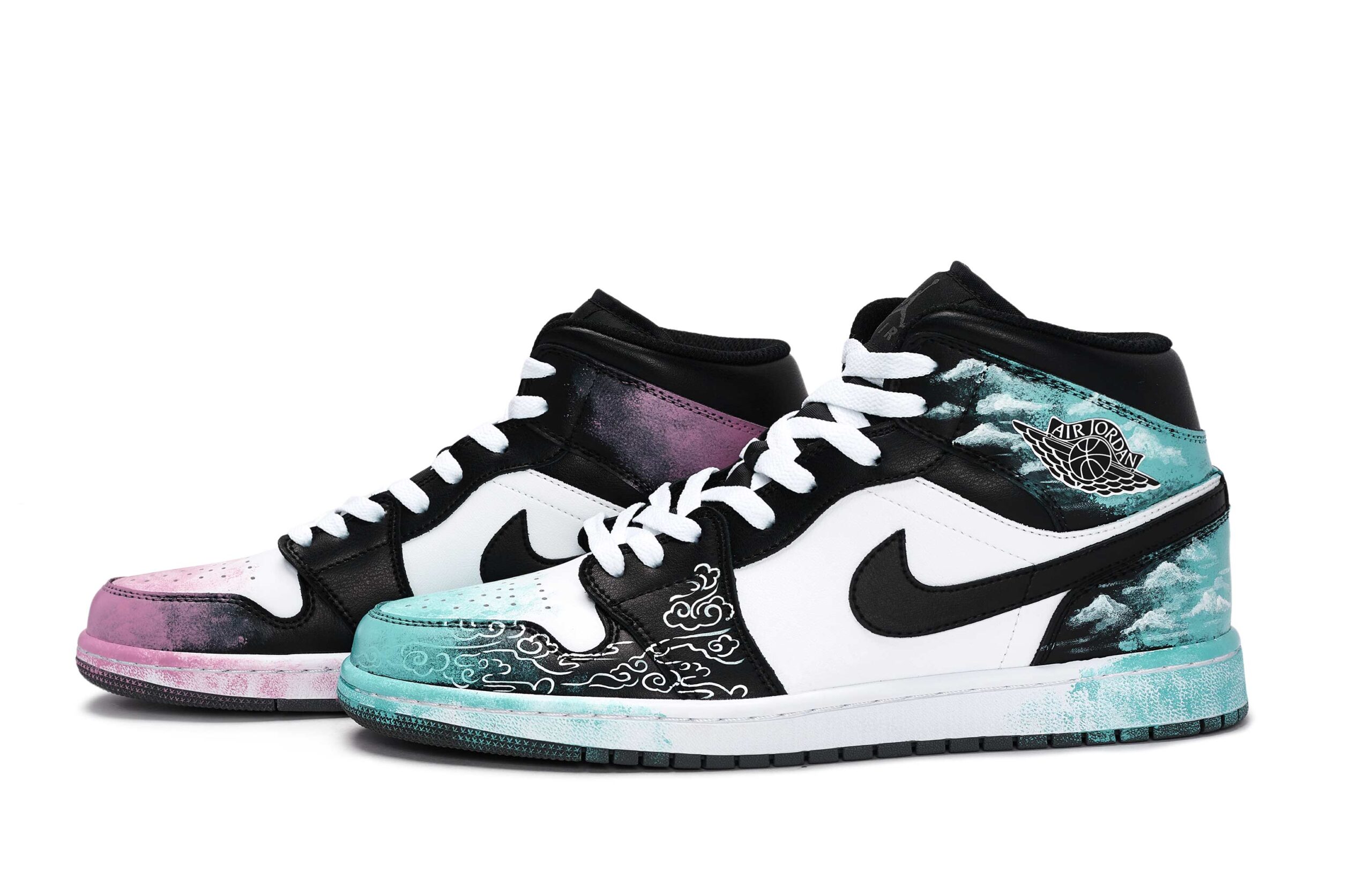 Jordan Air Jordan 1 Vintage Basketball Shoes Unisex Mid Top Black/White/Pink/Tiffany