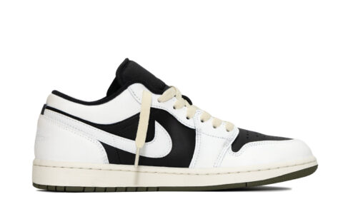 Jordan Air Jordan 1 Black Green Olive, Small Barb 5.0 Leather Abrasion Resistant Breathable Low top