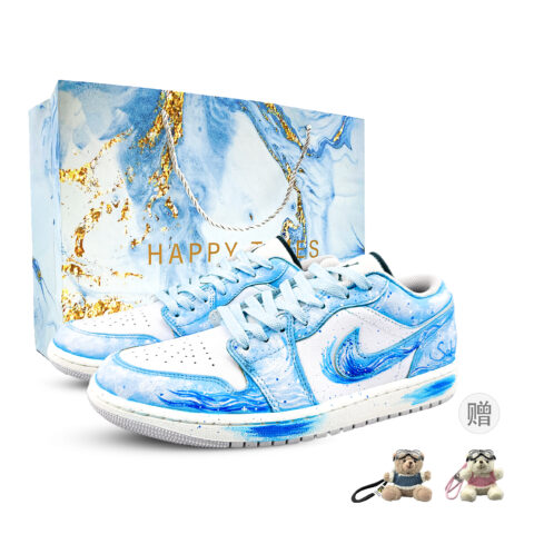 Jordan Air Jordan 1 Cushioning, Wear Resistant Low top Vintage Basketball Shoes Unisex White Blue
