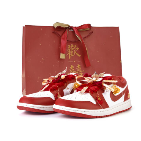 Jordan Air Jordan 1 Yiting Leather Slip Resistant Abrasion Resistant Low top Vintage Basketball Shoes Men’s White Red
