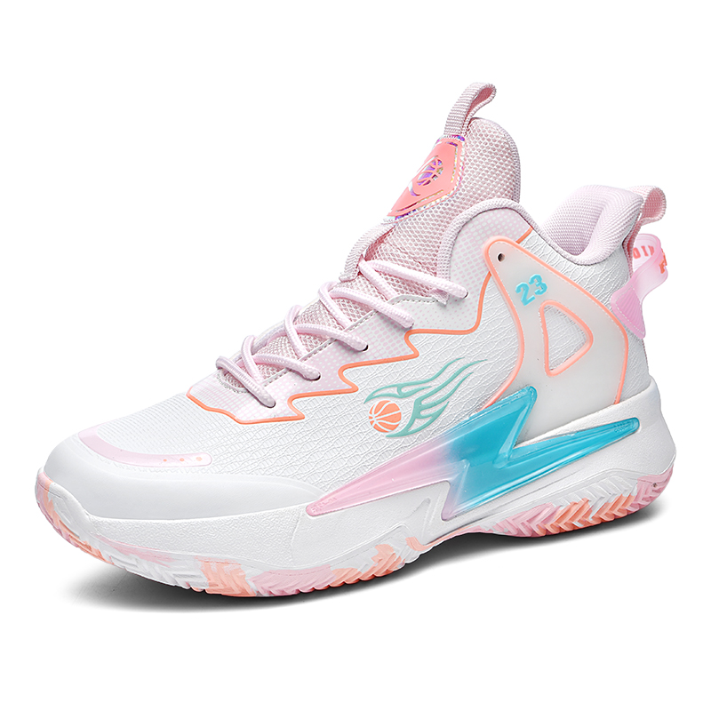 BIANSULONG Abrasion Resistant Coverage Impact Resistant High top Basketball Shoes Unisex White Pink