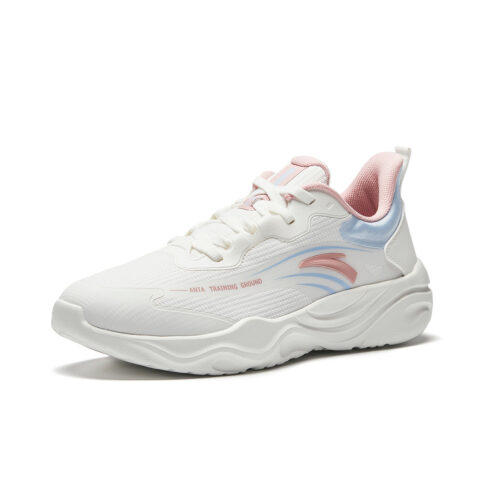 Anta Fabric Low top Trendy Versatile Training Shoes Women’s Papyrus White/Light Pink Blue/Frost Pink