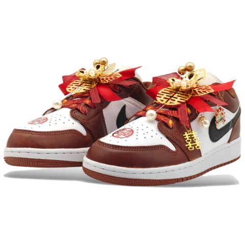 Jordan Air Jordan 1 Wedding Shoes, Shopping Bag Abrasion Resistant Low top Vintage Basketball Shoes Unisex Red White