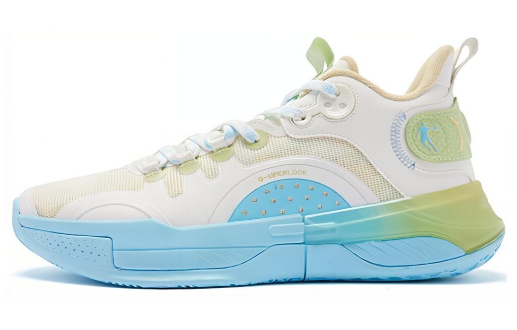 QIAODAN Shui Abrasion Resistant Breathable Low top Basketball Shoes Men’s Beige Blue
