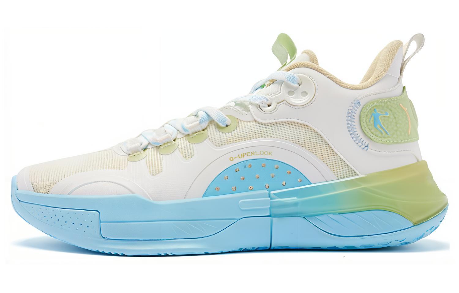 QIAODAN Shui Abrasion Resistant Breathable Low top Basketball Shoes Men’s Beige Blue