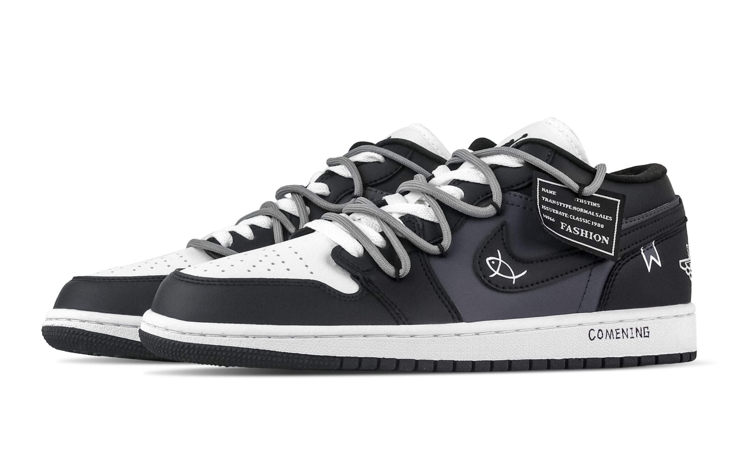 Jordan Air Jordan 1 Sateen Hem Low top Vintage Basketball Shoes Unisex Black Blue