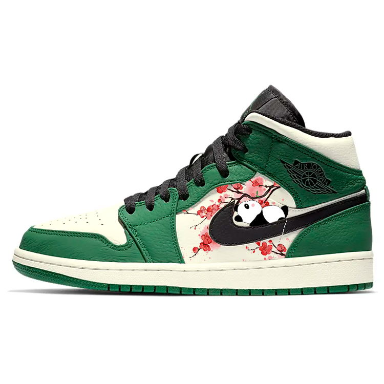 Jordan Air Jordan 1 Abrasion Resistant Slip Resistant Mid top Vintage Basketball Shoes Men’s Black Green