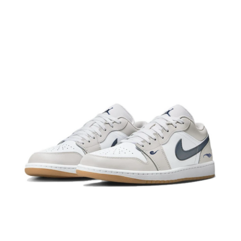 Jordan Air Jordan 1 Slip Resistant Abrasion Resistant Low top Vintage Basketball Shoes Unisex White Gray