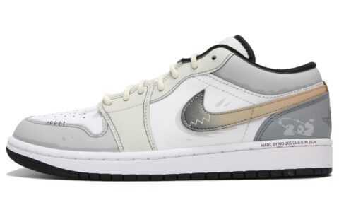 Jordan Air Jordan 1 Slip Resistant Abrasion Resistant Low top Vintage Basketball Shoes Men’s White Gray